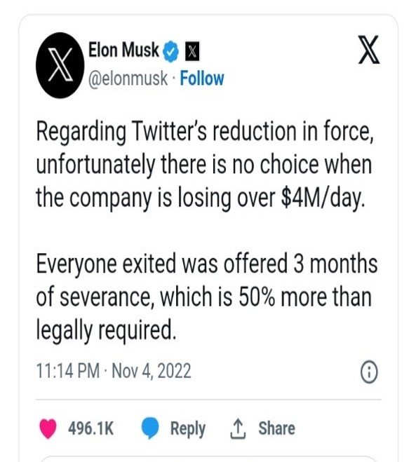 Tweet from Elon Musk on Africa closure